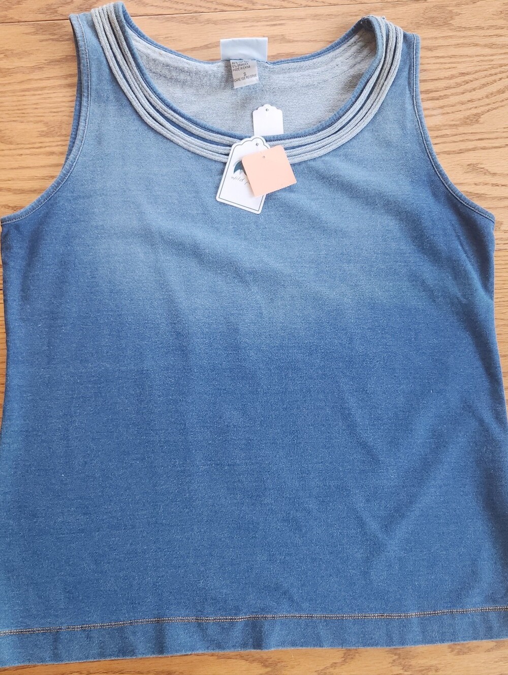 E17 Wild Palms Blue Ombre women's tank top embellished round neckline NWT